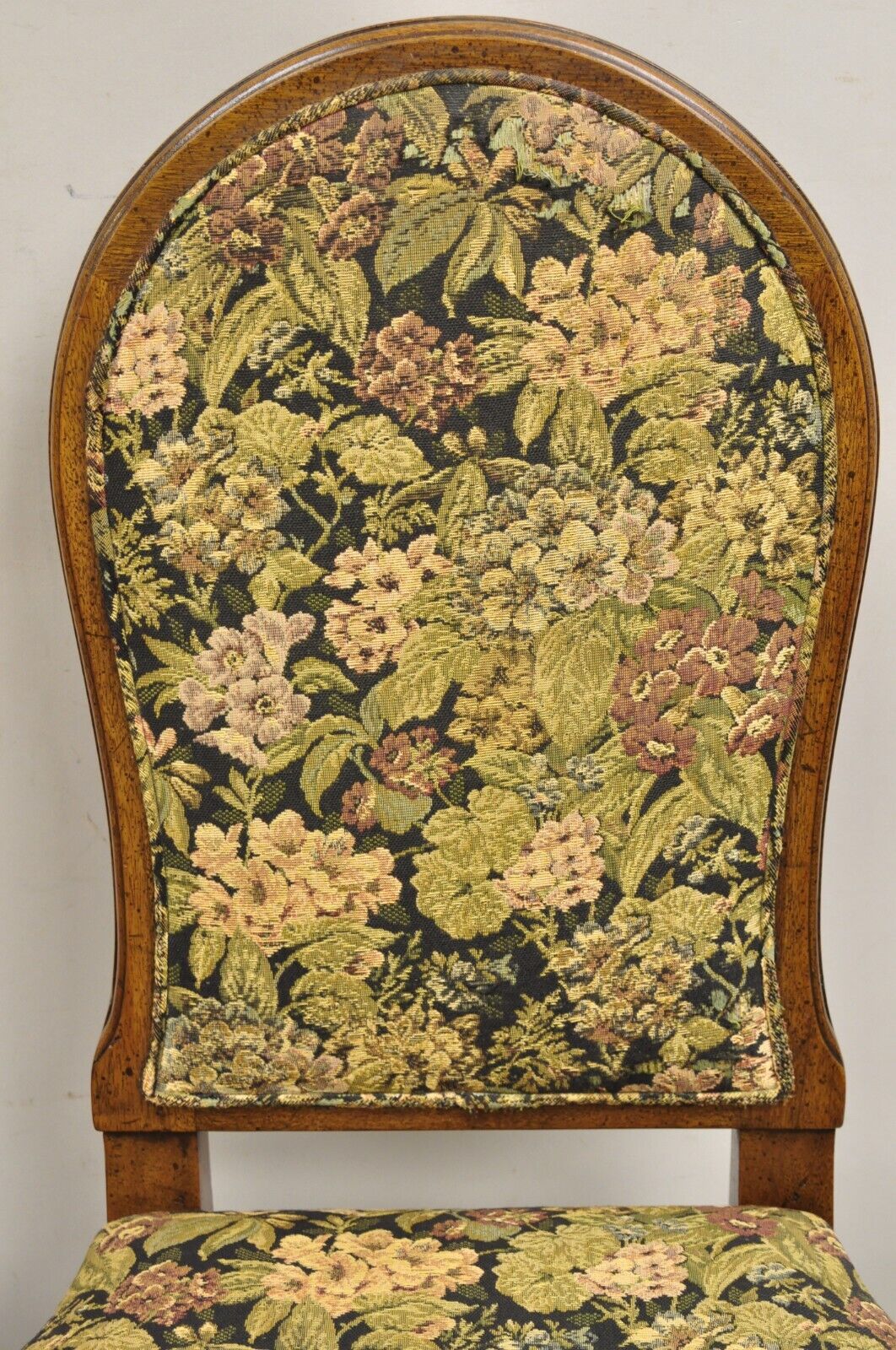 Vintage French Provincial Louis XVI Style Walnut Upholstered Side Chairs - Pair