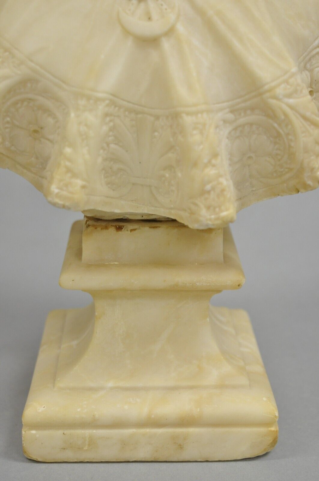 Antique Victorian Carved Alabaster Marble Figural Young Woman Maiden Bust Statue