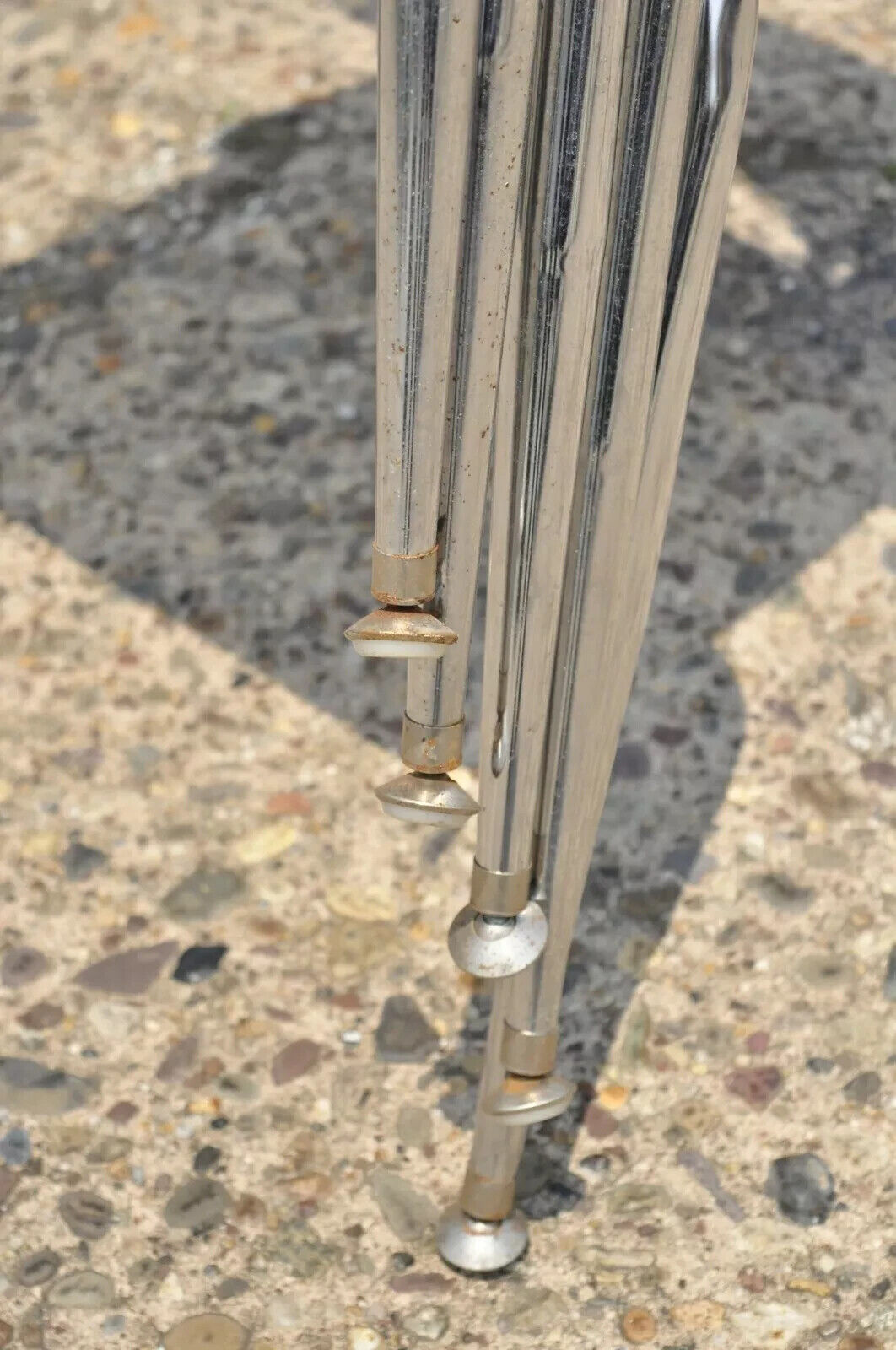 Vintage Beige Molded Plastic Chrome Metal Base Stacking School Side Chair Single