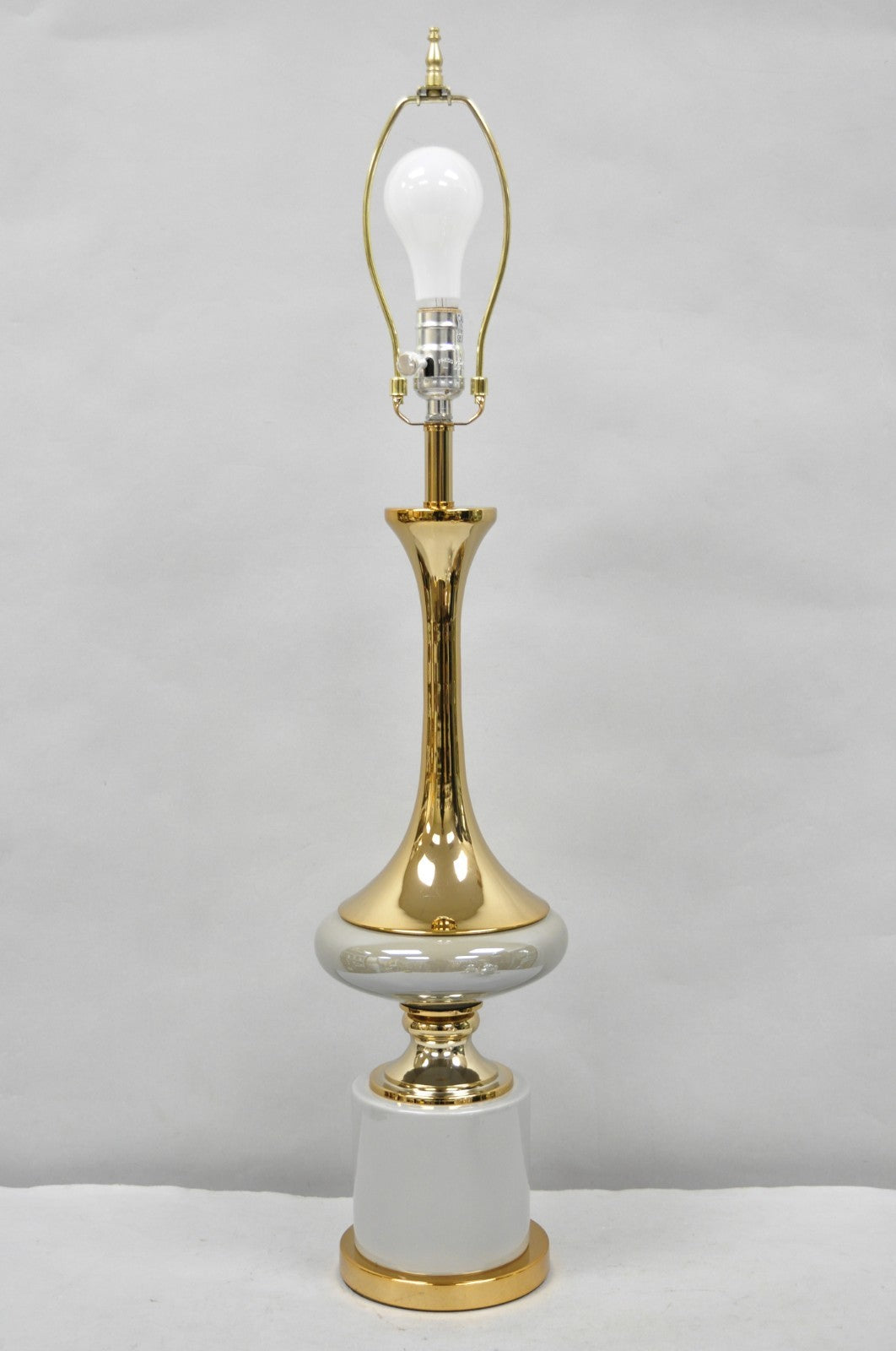 Contemporary Modern Sculptural Gold Metal & Gray Porcelain Ceramic Table Lamp