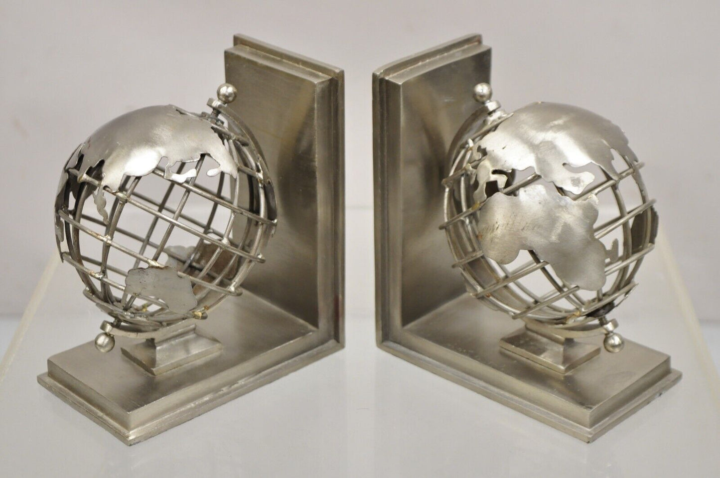 Restoration Hardware Industrial Modern Metal Spinning Globe Bookends - a Pair