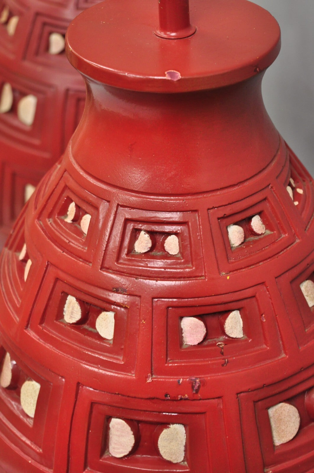 Mid Century Modern Space Age Red Ceramic "Beehive" Large Table Lamps - a Pair