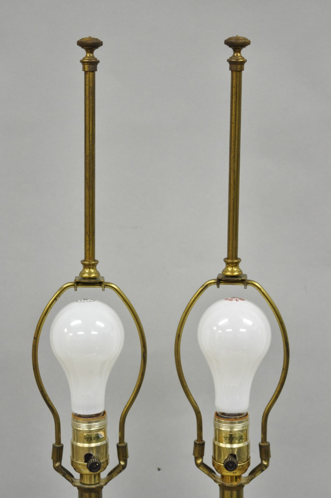 Vintage Stiffel White Glass Column French Hollywood Regency Table Lamps - a Pair