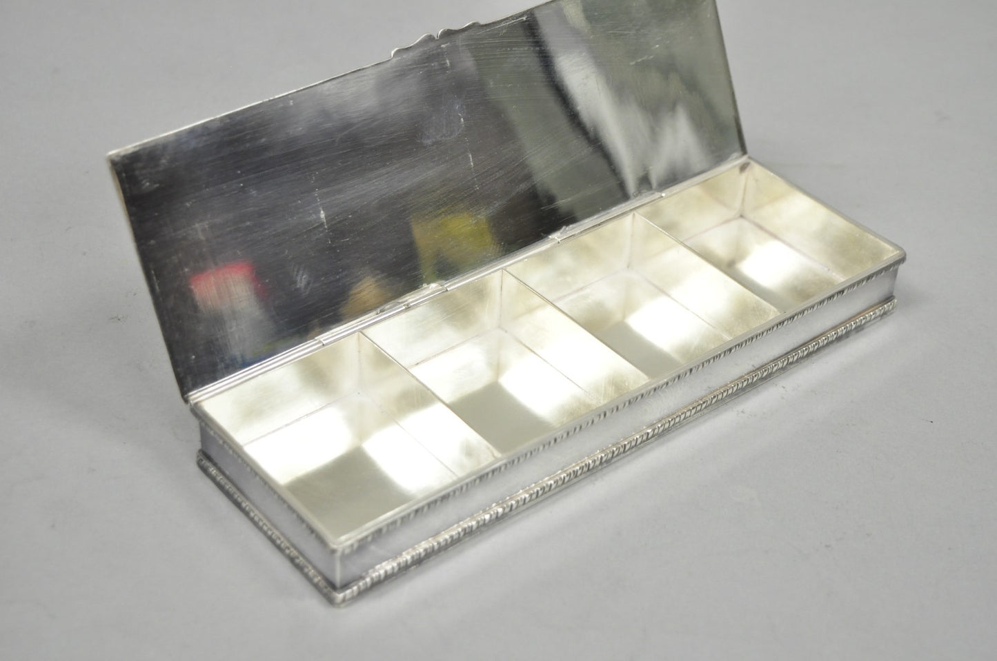 Vintage English Regency Silver Plated Narrow Vanity Dresser Jewelry Box - a Pair