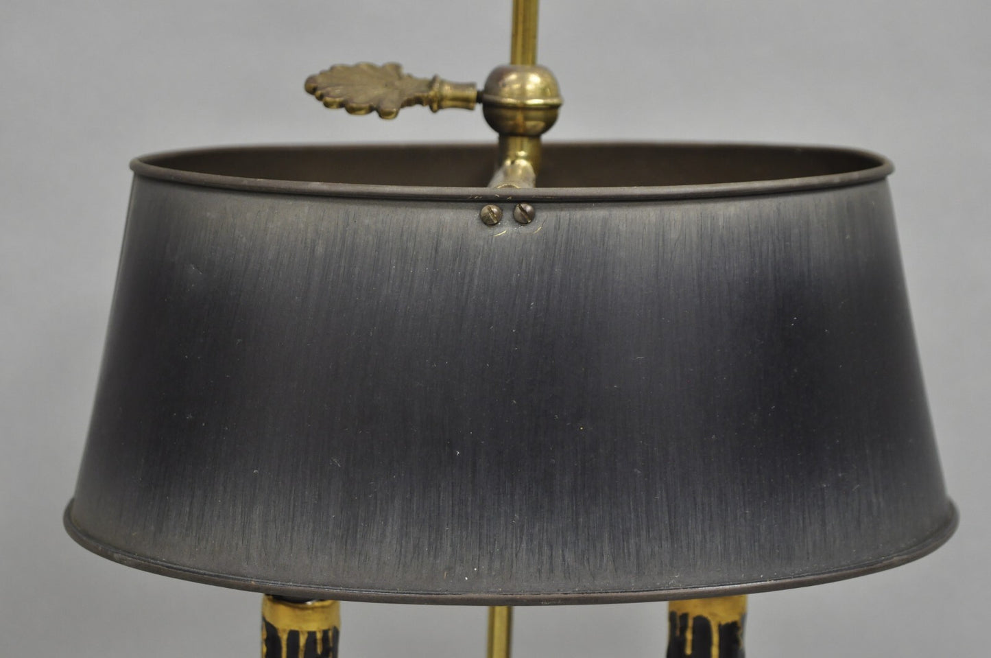 Vintage French Empire Tole Metal Oval Shade Small Brass Bouillotte Desk Lamp