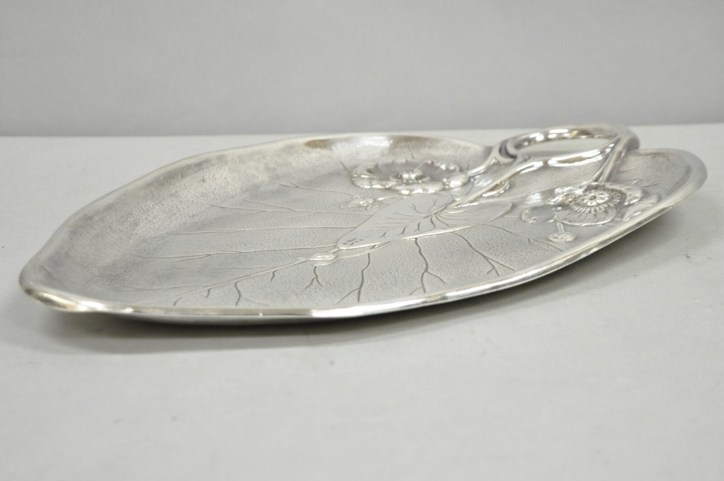 Antique Reed & Barton Art Nouveau Deco Lily Pad Leaf 20" Trinket Dish Bar Tray