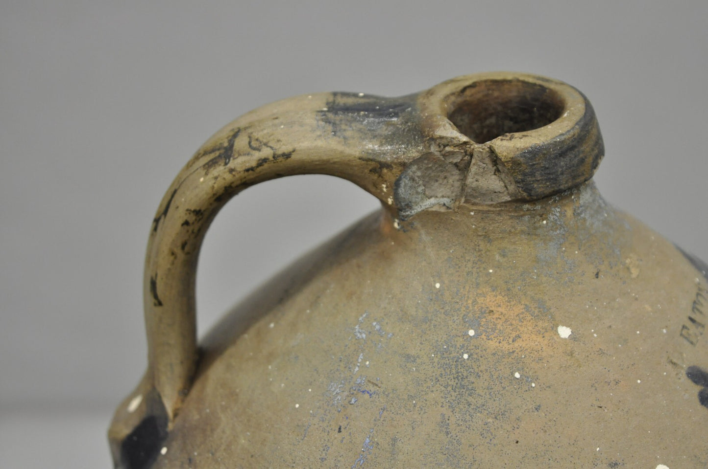 Antique American Primitive Stoneware Salt Glazed Jug Cobalt Flower By Eaton NJ