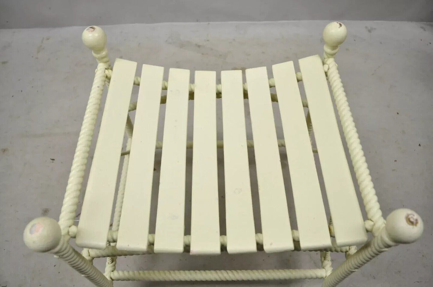 Antique Arts & Crafts Stick and Ball Thebes Bentwood Slat Wooden Stool