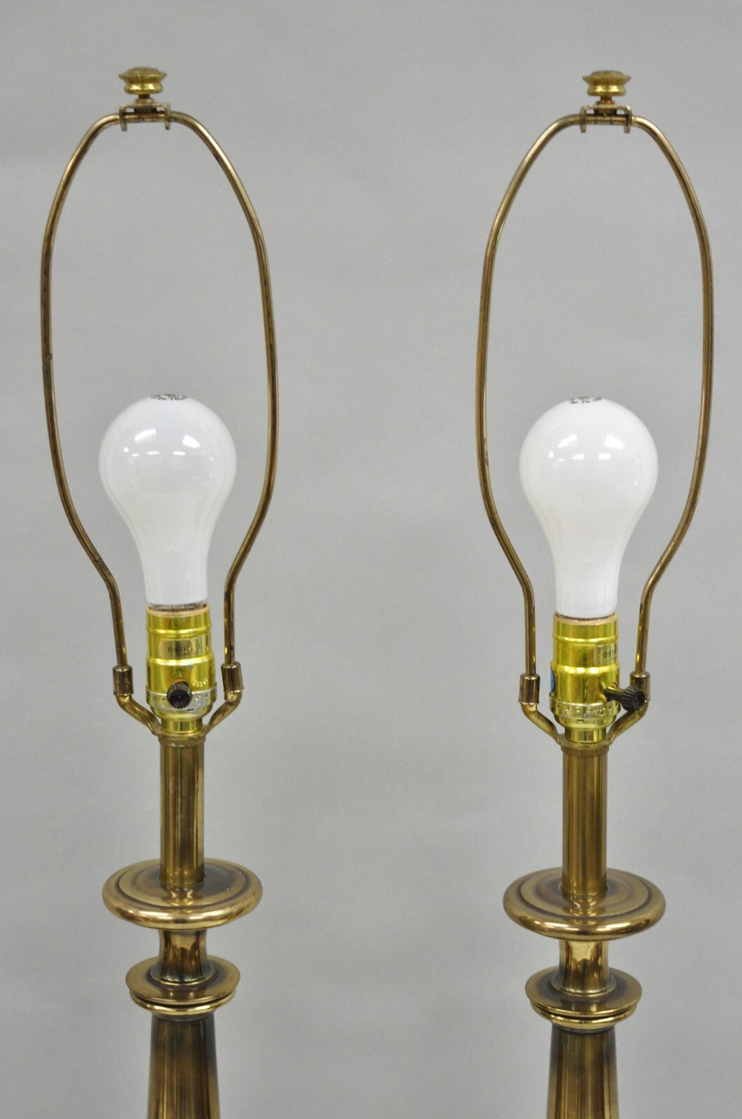 Vintage Stiffel Empire Style Burnished Brass & Porcelain Table Lamps (A) - Pair