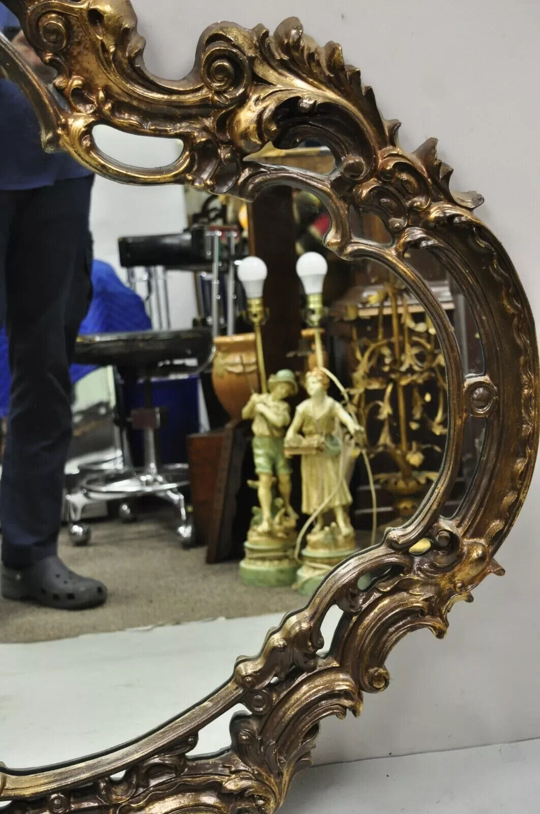 Vintage Italian Gothic Baroque Style Gold Hollywood Regency Large Wall Mirror