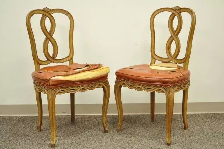 French Provincial Rococo Pretzel Back Hollywood Regency Dining Chairs - Set of 6