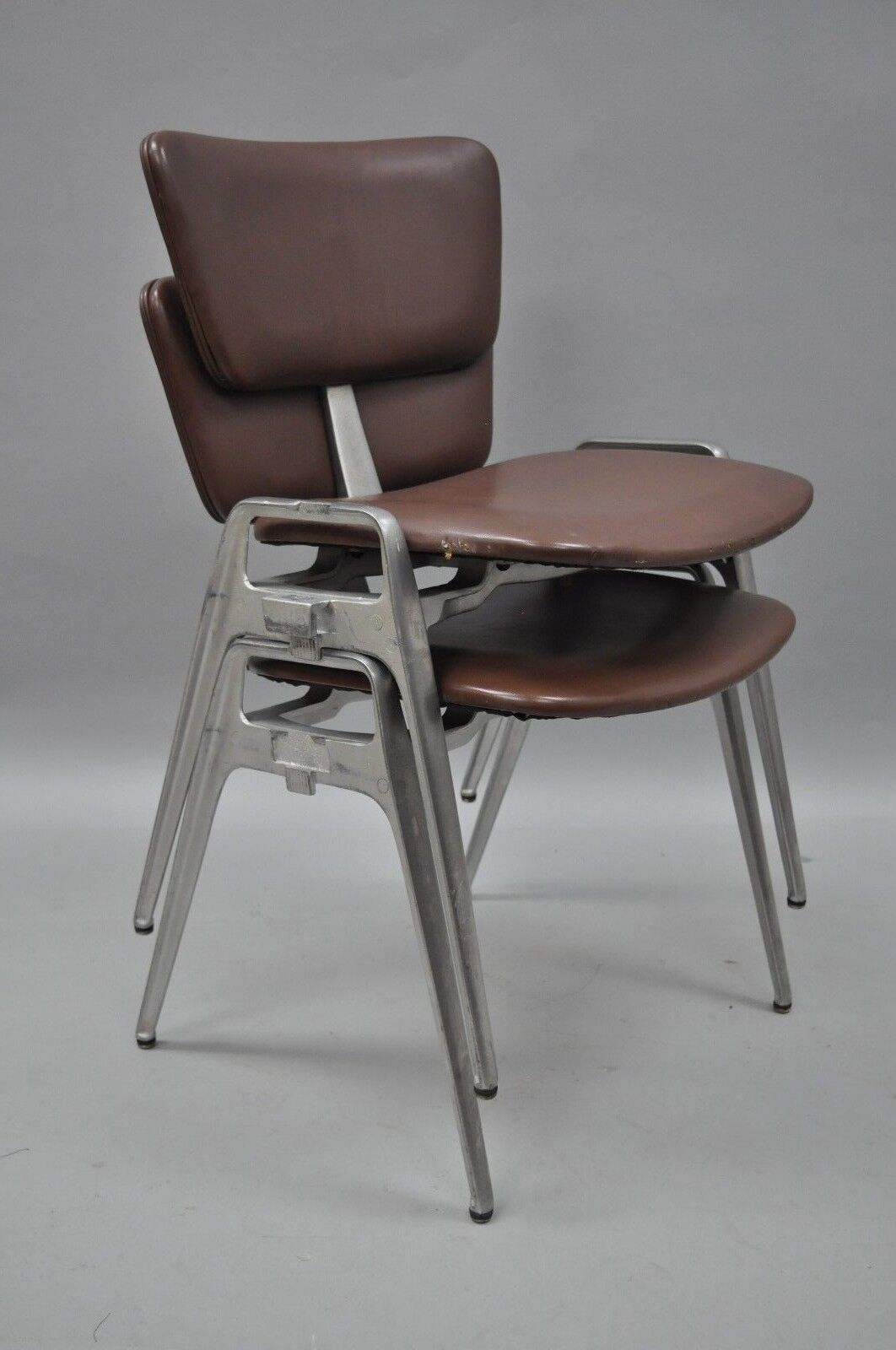 Mid Century Modern Cast Aluminum Stacking Side Chairs by Crucible (B) - a Pair