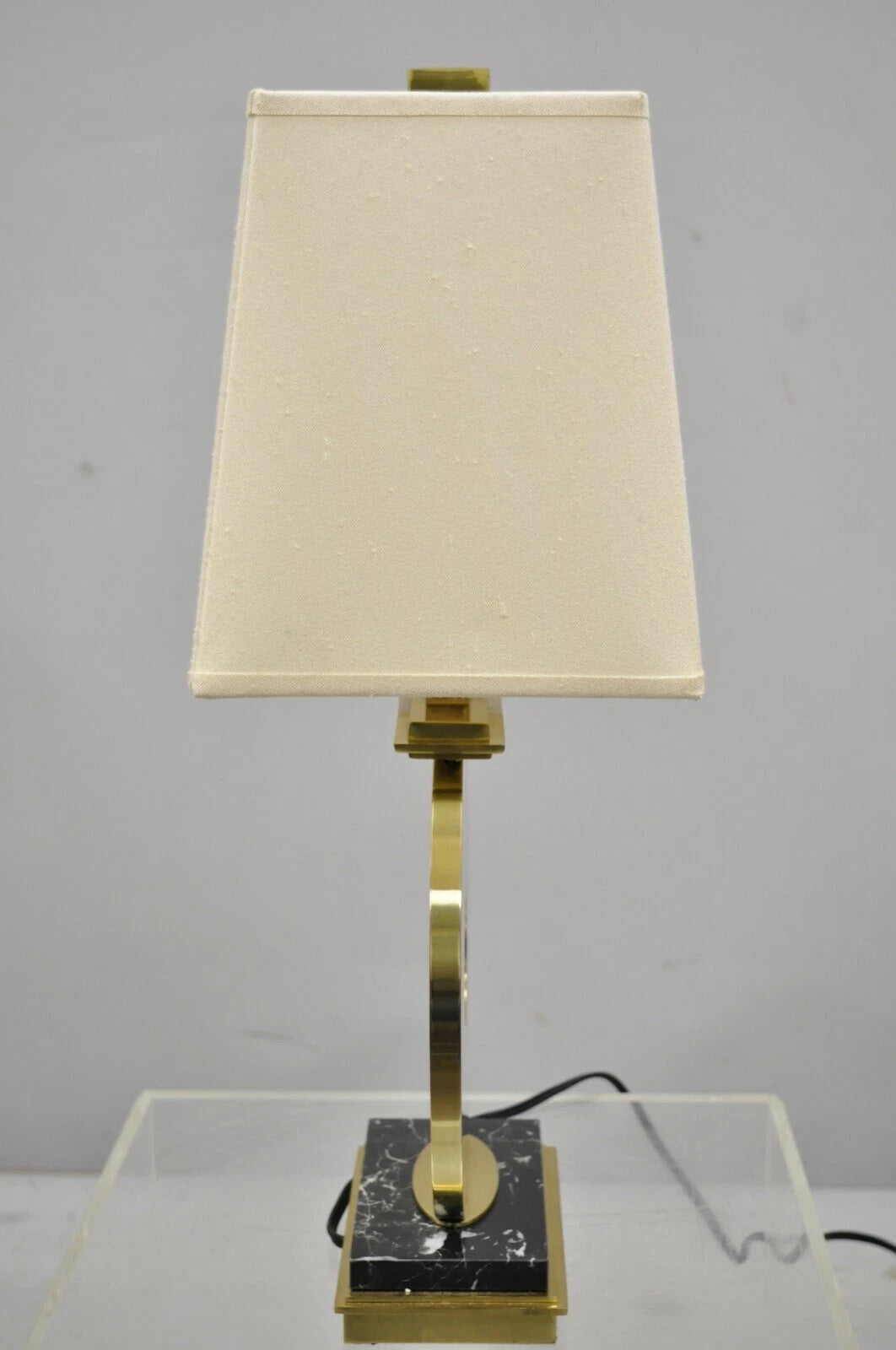 Robert Abbey Tic-Tac-Toe Bronze Brass Ring Marble Base Table Lamp w/ Shade