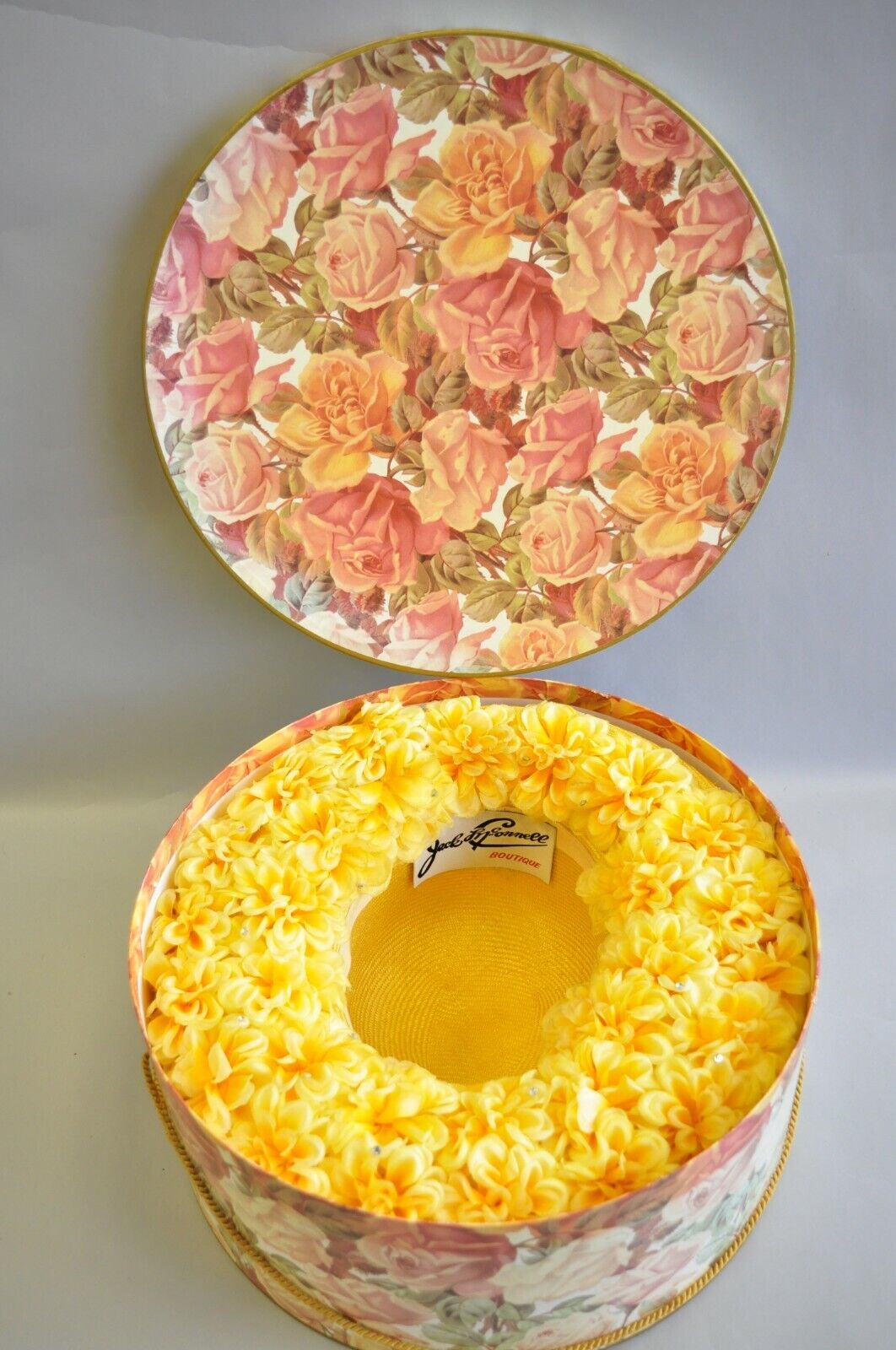 Vintage Jack McConnell Boutique Yellow Straw Bejeweled Flower Petal Derby Hat