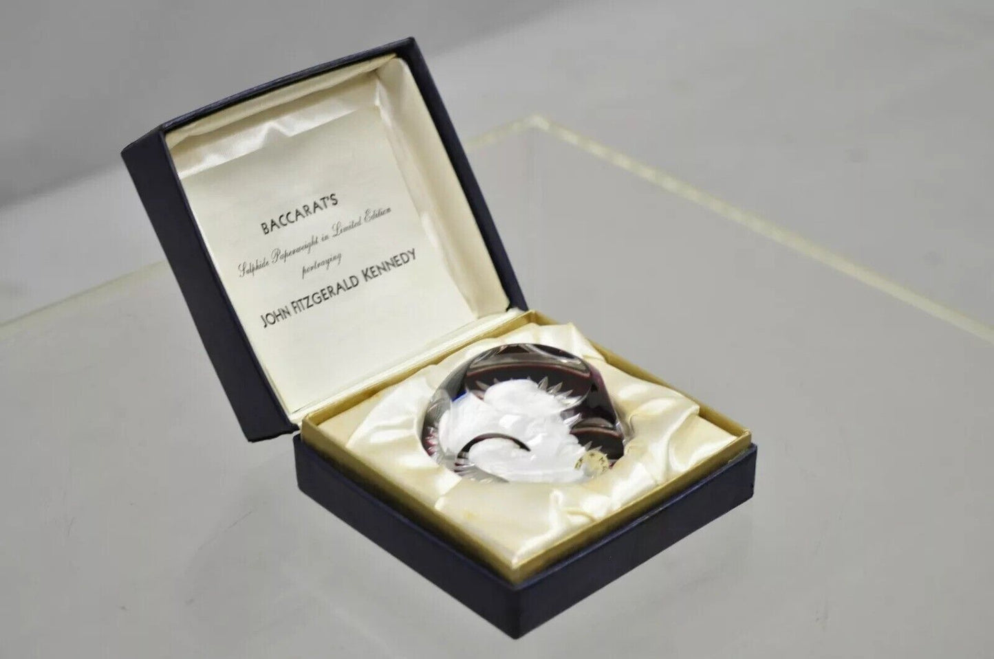 Vintage Baccarat John F. Kennedy Ruby Red Sulphide French Crystal Paperweight