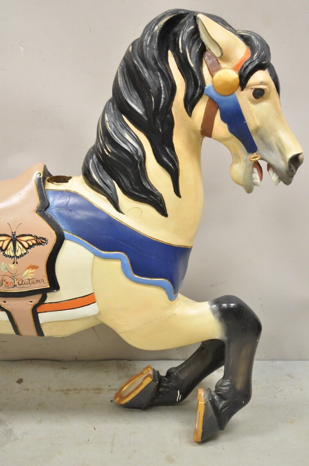 Vintage Hand Painted Solid Wooden Carousel Horse Signed "30 Autumn"