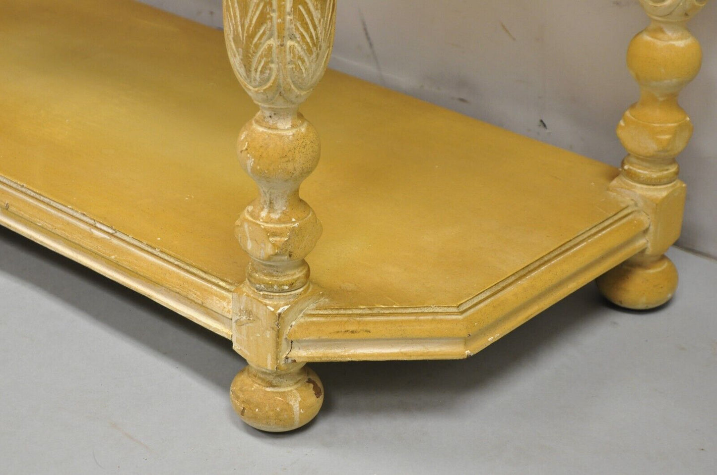 Gothic Renaissance Revival Painted Hall Altar Console Table Chair Set - 4 Pc Set