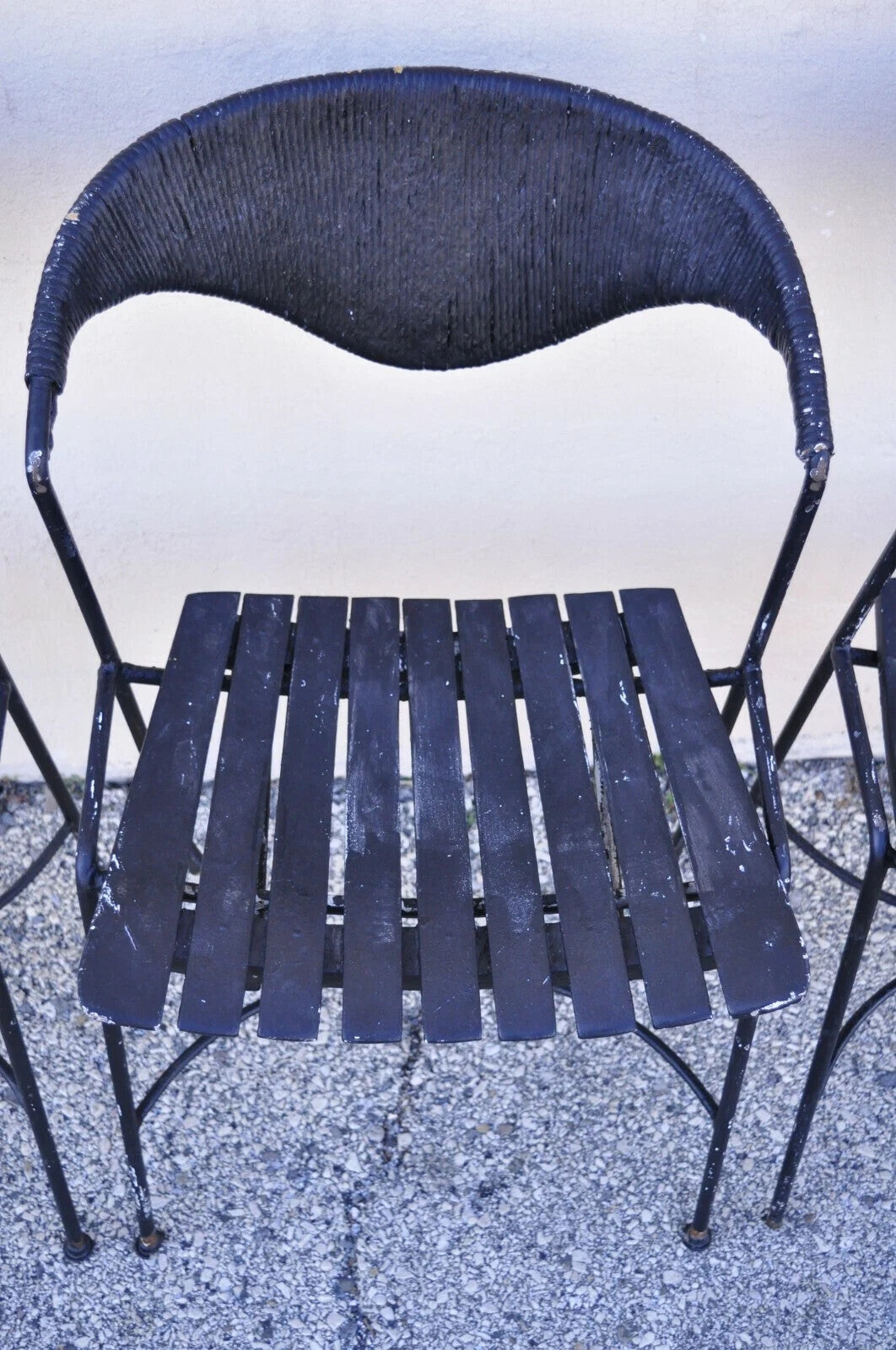 Arthur Umanoff Mid Century Modern Rattan Wrought Iron Dining Chairs - Set of 4