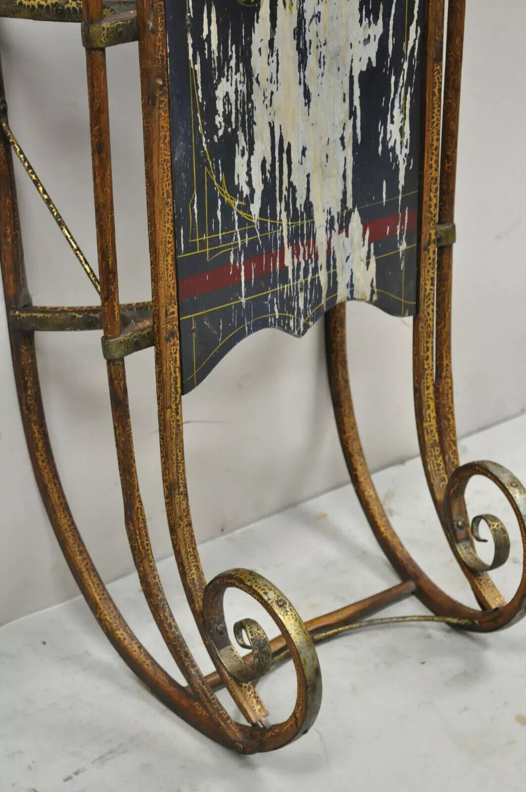 Antique Bentwood Blue Painted Small Child Snow Sled Wall Display Art