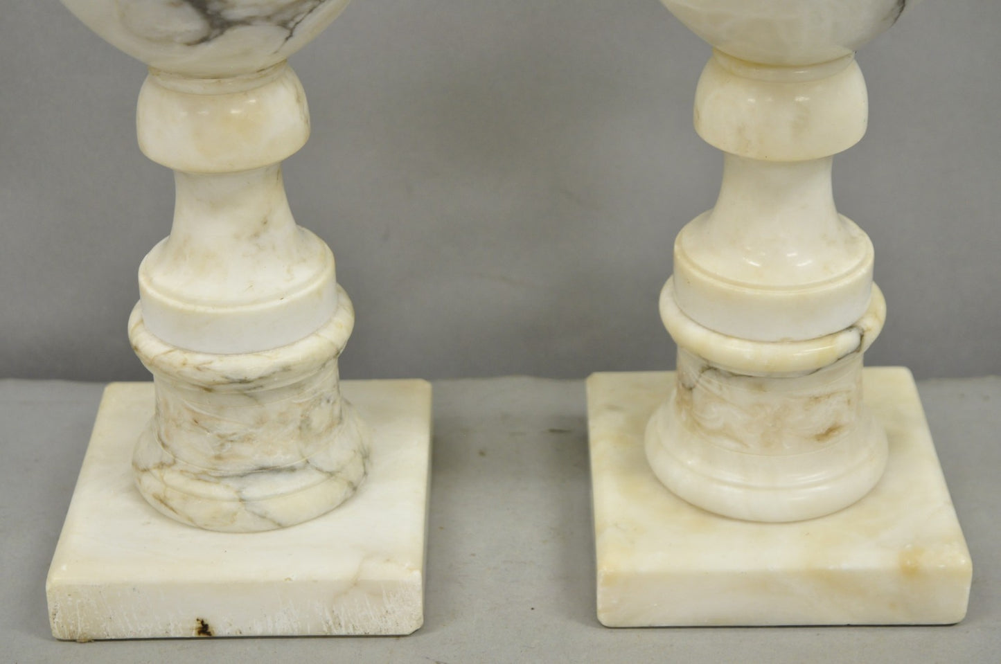 Vintage Italian Neoclassical Style Carved White Marble Urn Table Lamps - a Pair
