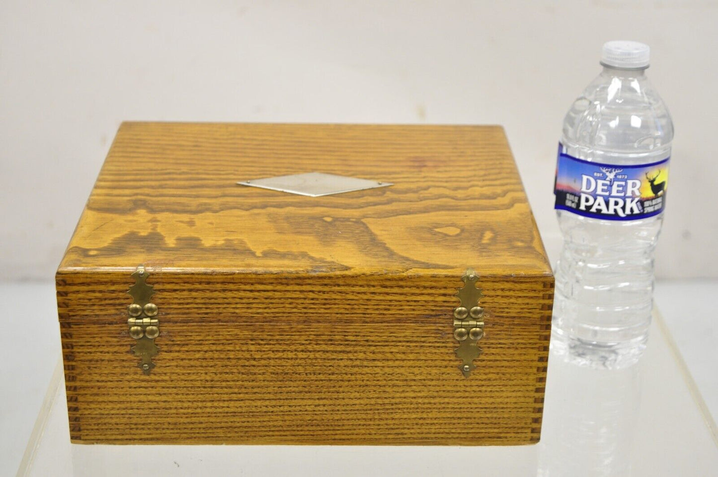 Antique WM Rogers Oak Small Flatware Silverware Storage Box with Drawer