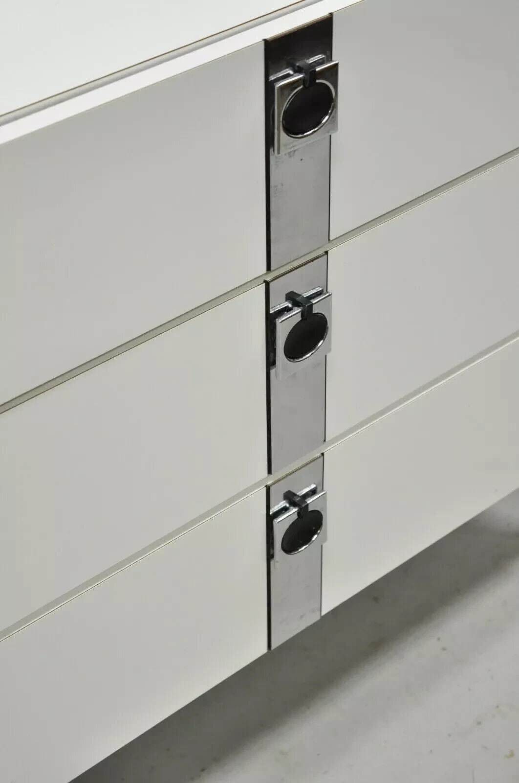 Contemporary Modern White Formica Chrome Trim 3 Drawer Chest Nightstand Table