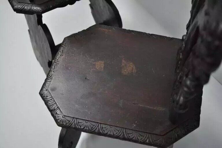 18th C. Italian Renaissance Lion Carved Walnut Sgabello Hall Chairs - a Pair