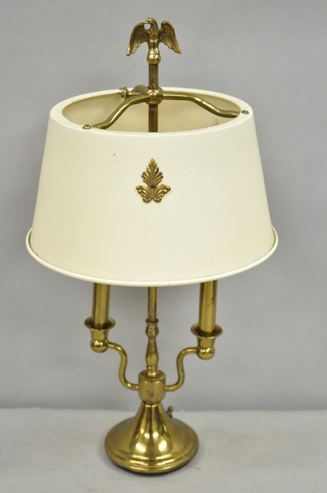 Vintage French Empire Federal Style Small Brass Bouillotte Tole Desk Table Lamp