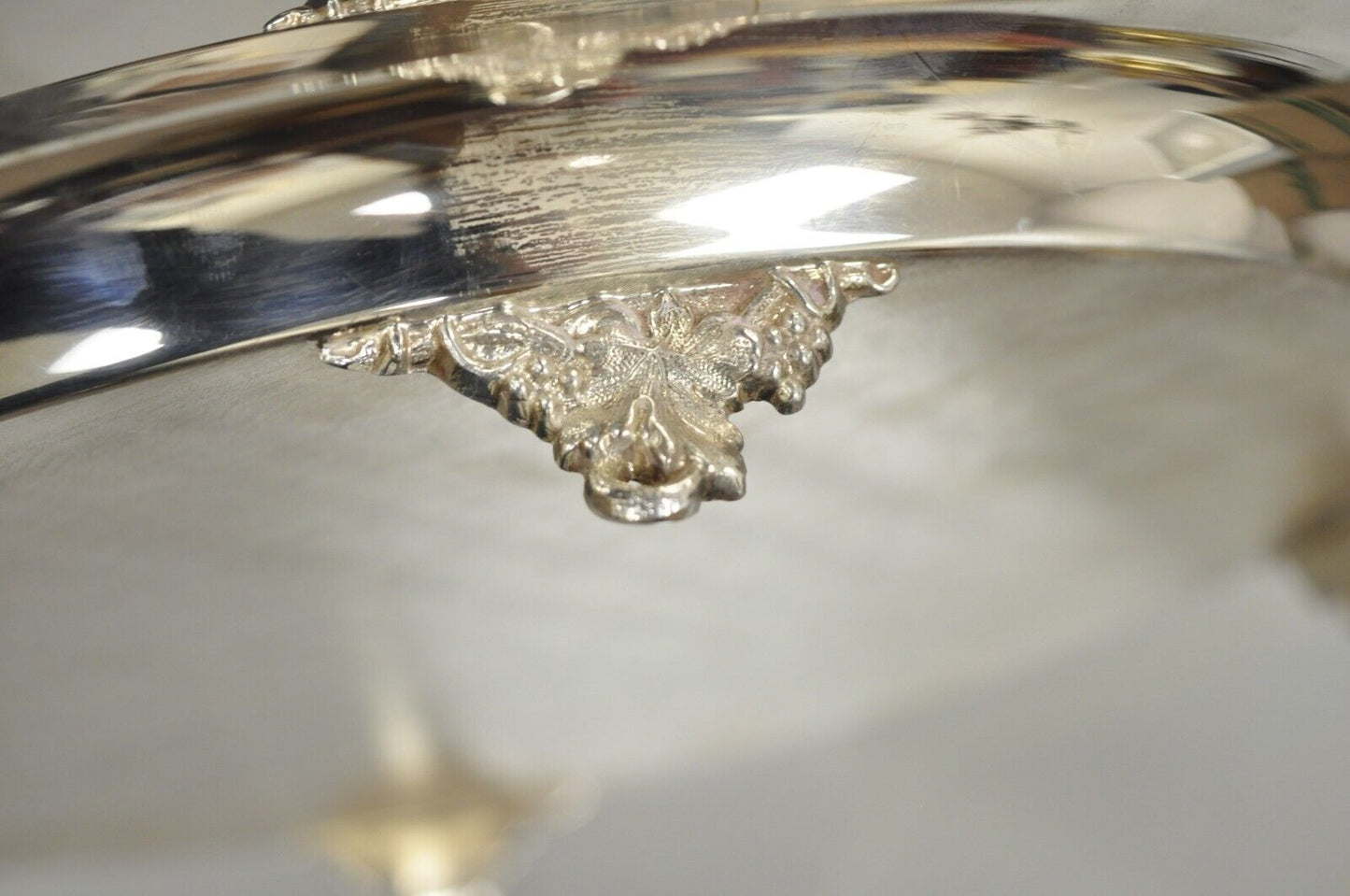 Vintage Crescent Silver Plate 17" Grape Vine Pattern Round Platter Tray