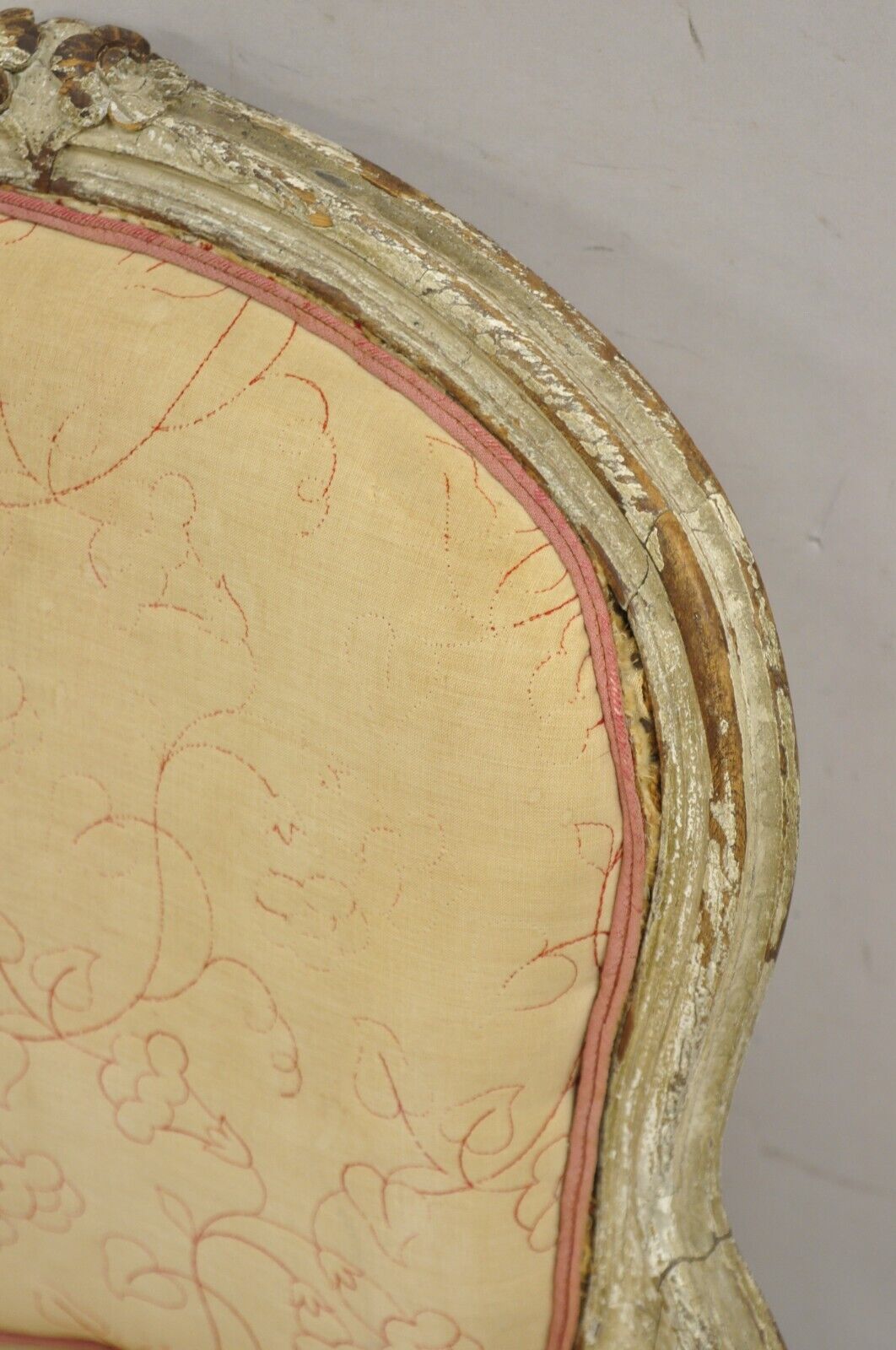 Antique French Louis XV Style Gustavian Cream Distress Painted Arm Chair