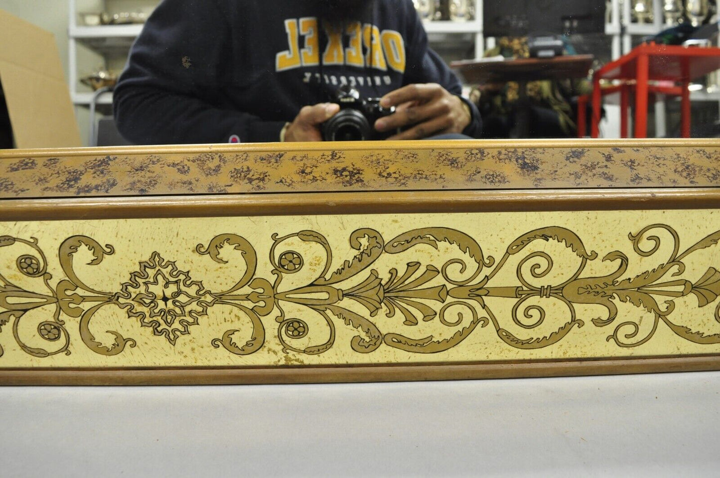 Vintage Hollywood Regency Gilt Gold Leaf Italian Style Rectangular Wall Mirror