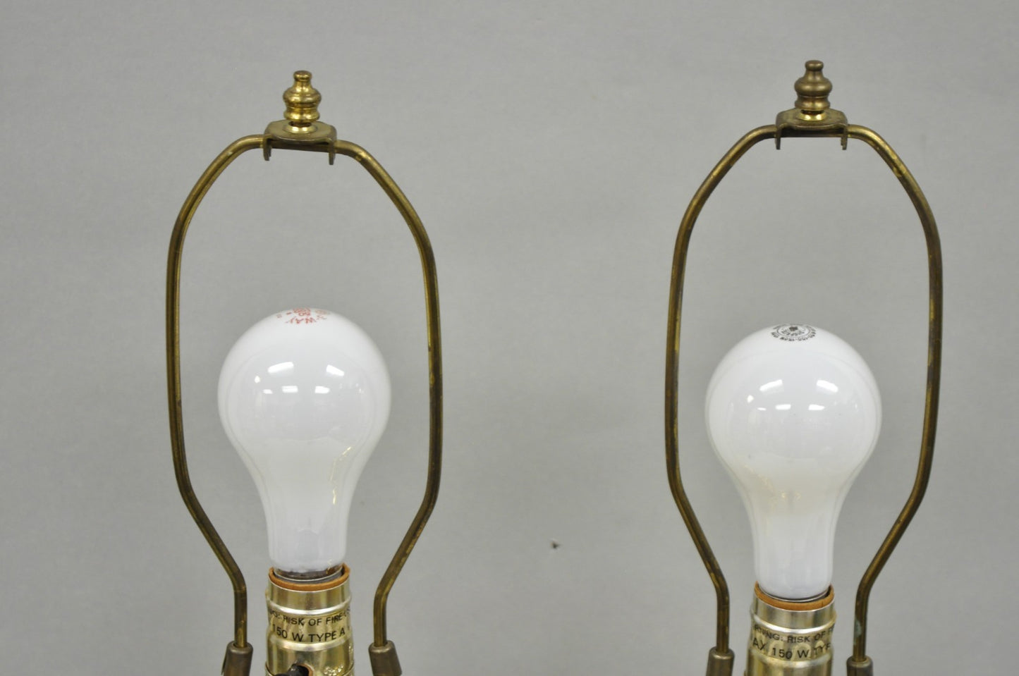 Vintage Hollywood Regency Brass Column Stiffel Style Gold Table Lamps - a Pair