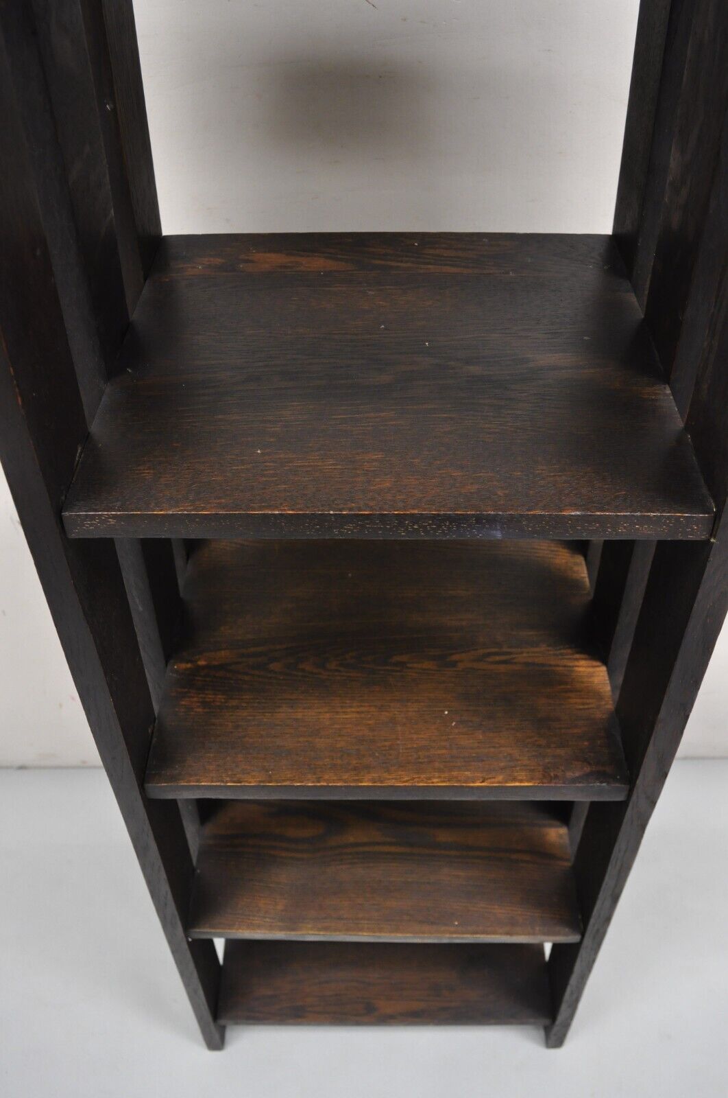 Antique Gunlocke Mission Oak Arts & Crafts 5 Tier Slatted Narrow Open Bookcase