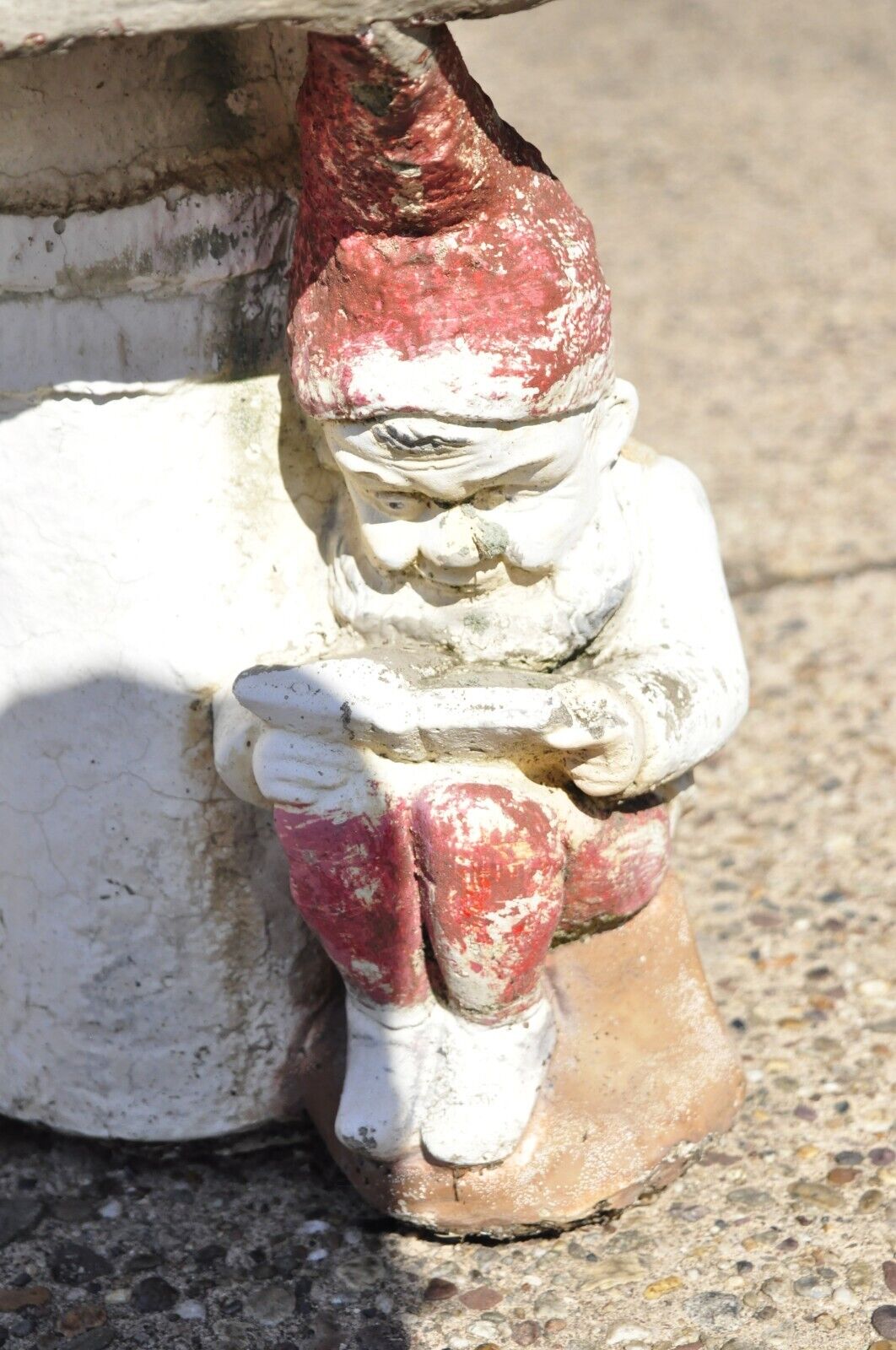 Vintage Cement Concrete Figural Elf under Mushroom Garden Stool Seat