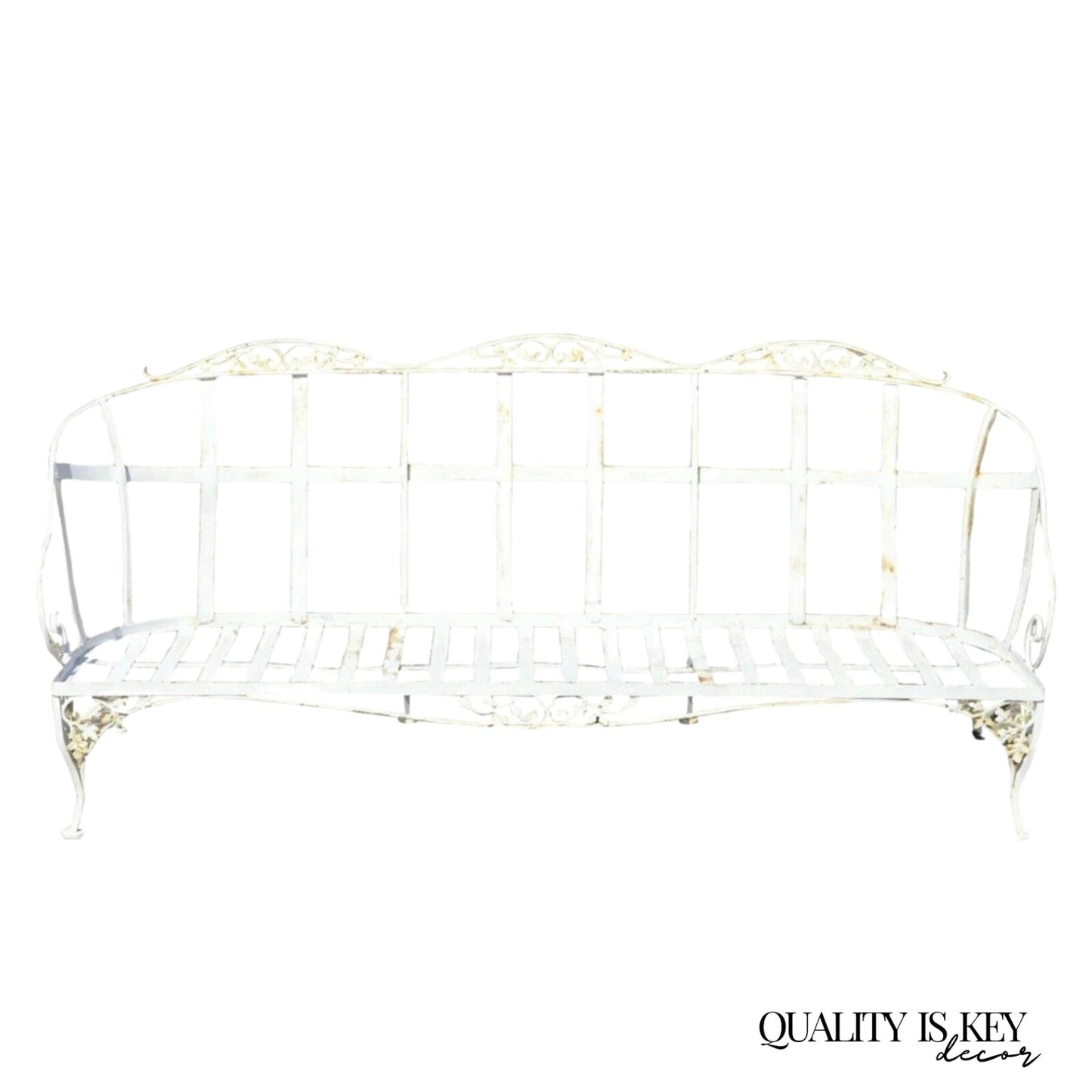 Vintage Woodard Chantilly Rose Wrought Iron 3 Seat Garden Patio Sunroom Sofa