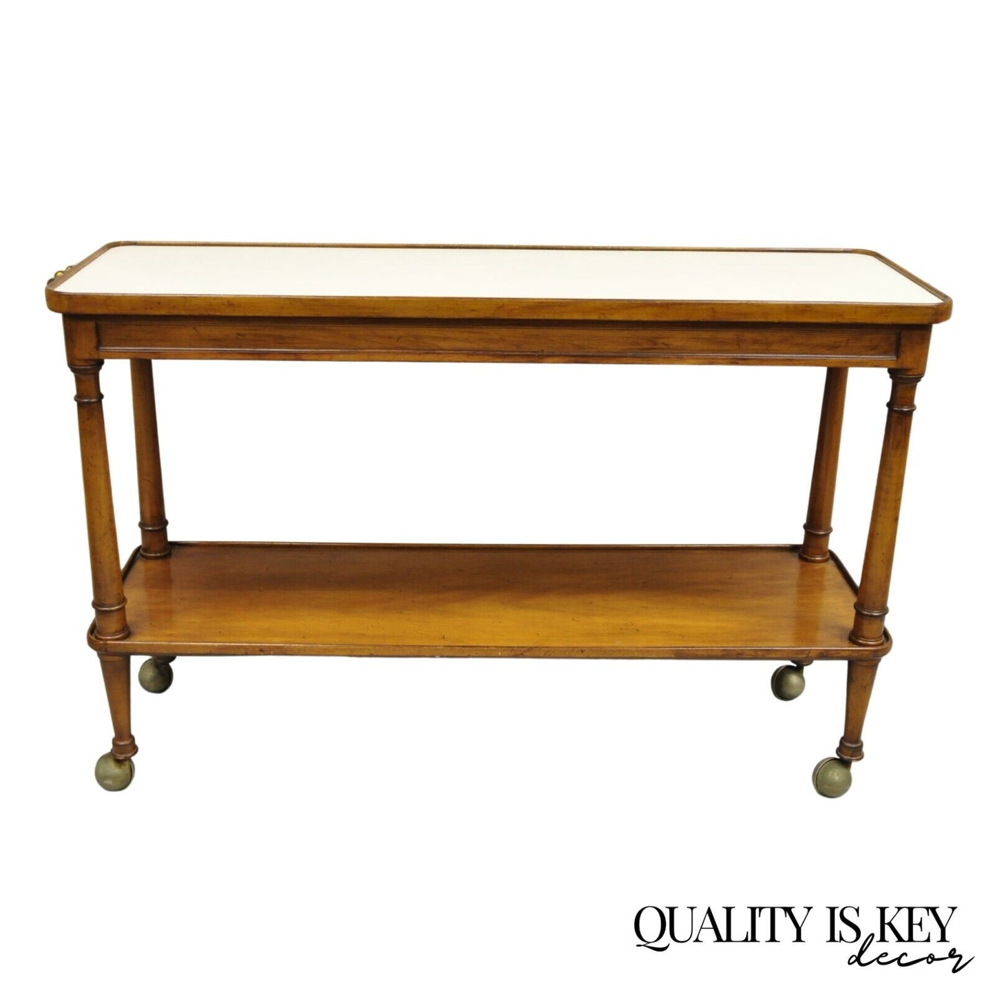 Vintage Regency Style Mahogany 2 Tier Rolling Server Narrow Bar Cart by Hadleigh