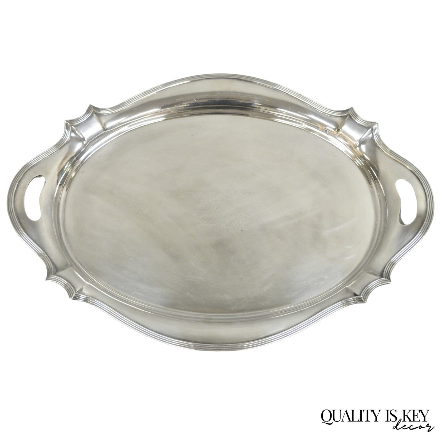 Antique Gorham Edwardian Silver Plate Serving Bar Tray Engraved to Reverend 1945