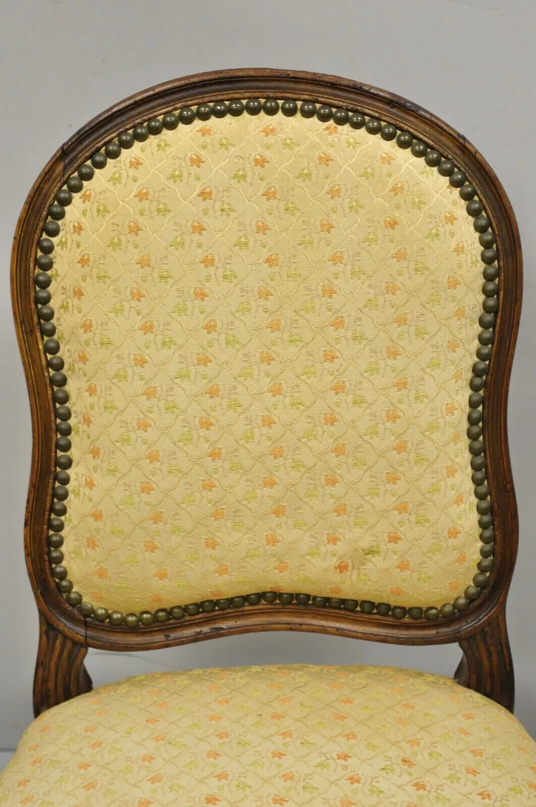 Small Antique French Country Louis XV Style Carved Walnut Boudoir Side Chair