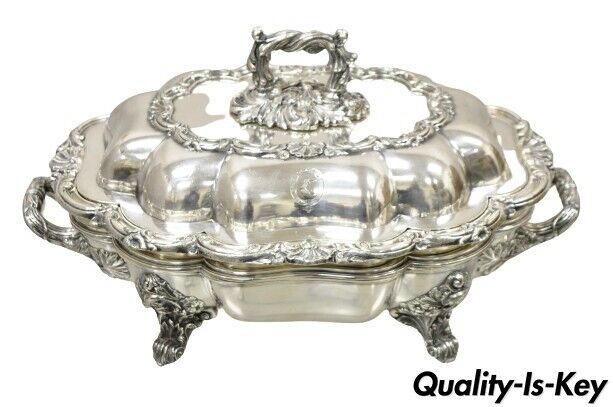 Georgian English Sheffield Ornate Scalloped Lidded Serving Dish Food Warmer