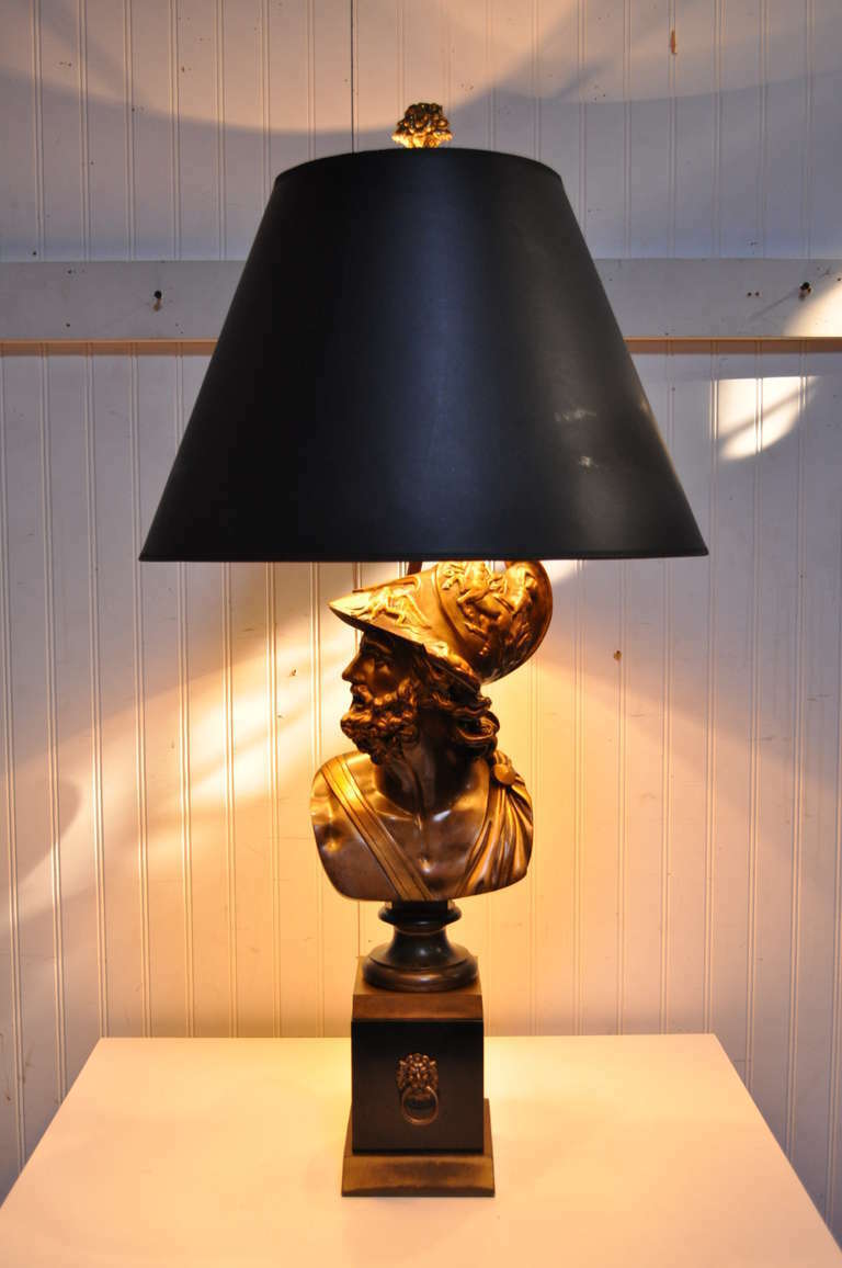 Antique Grand Tour French Bronze Bust Trojan Greek General Ajax Table Lamp