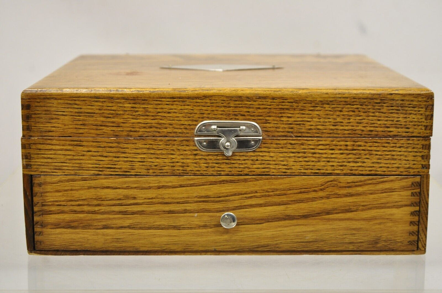 Antique WM Rogers Oak Small Flatware Silverware Storage Box with Drawer