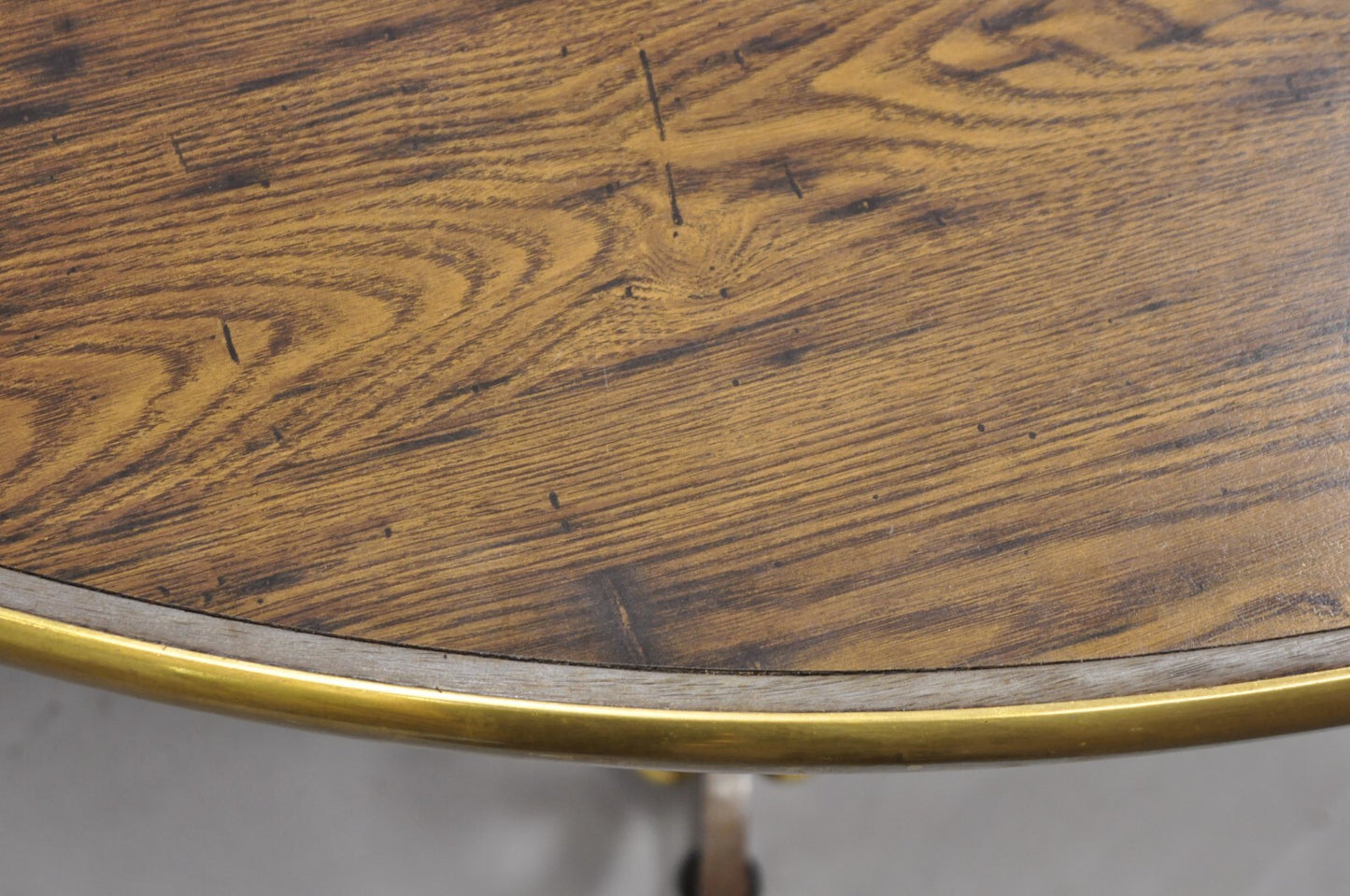 Vintage French Pastry Scrolling Steel and Bronze Neoclassical Round Dining Table