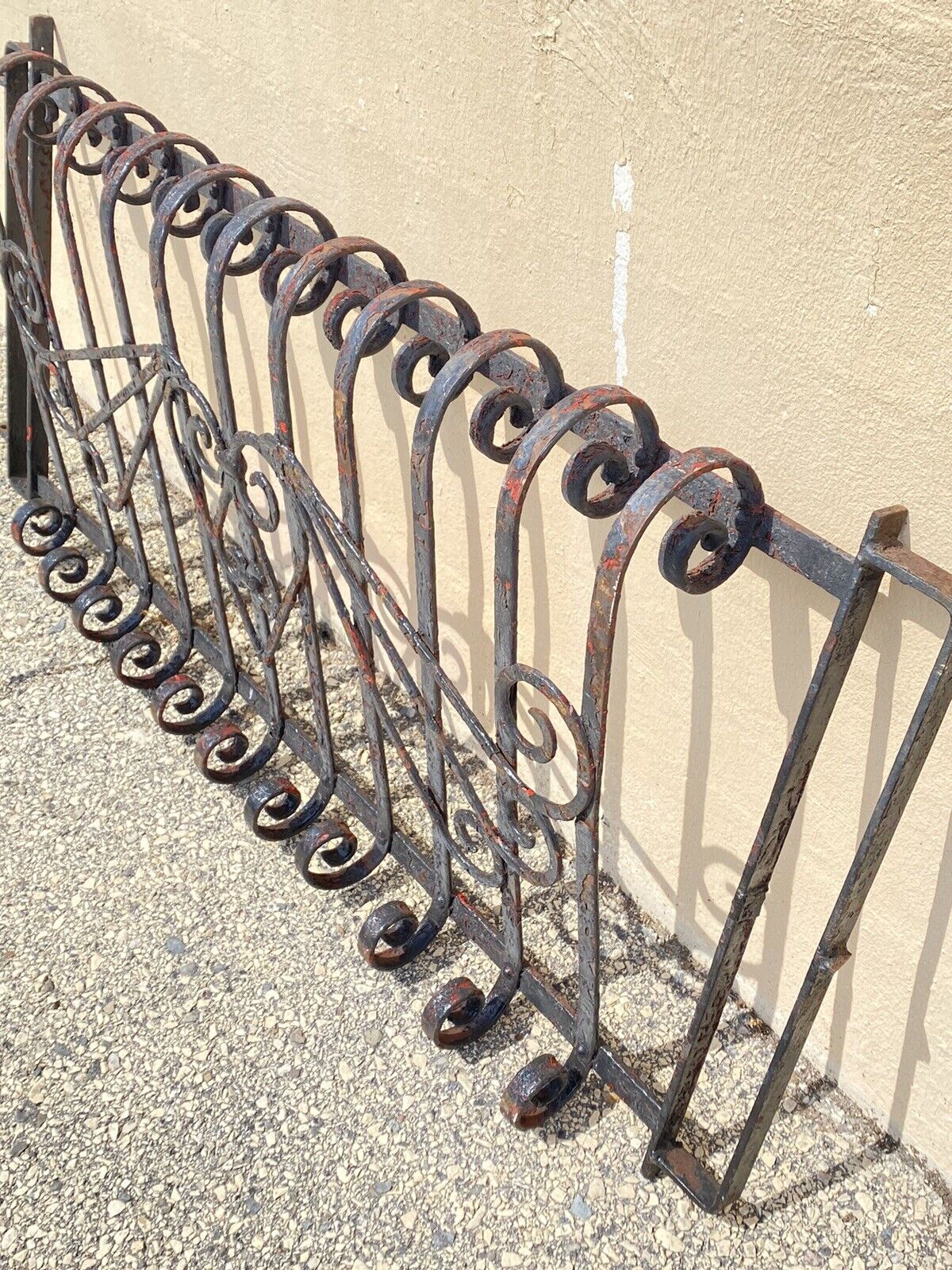 Antique Art Nouveau Black Wrought Iron Heart and Scroll 23x52 Garden Fence Gate