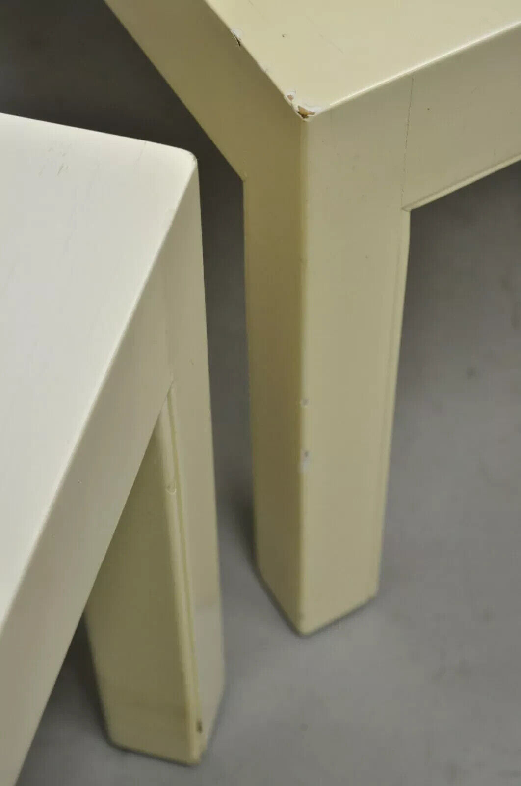 Vintage Modern Solid Wood Cream Lacquered Parsons Low Pedestal Side Table - Pair