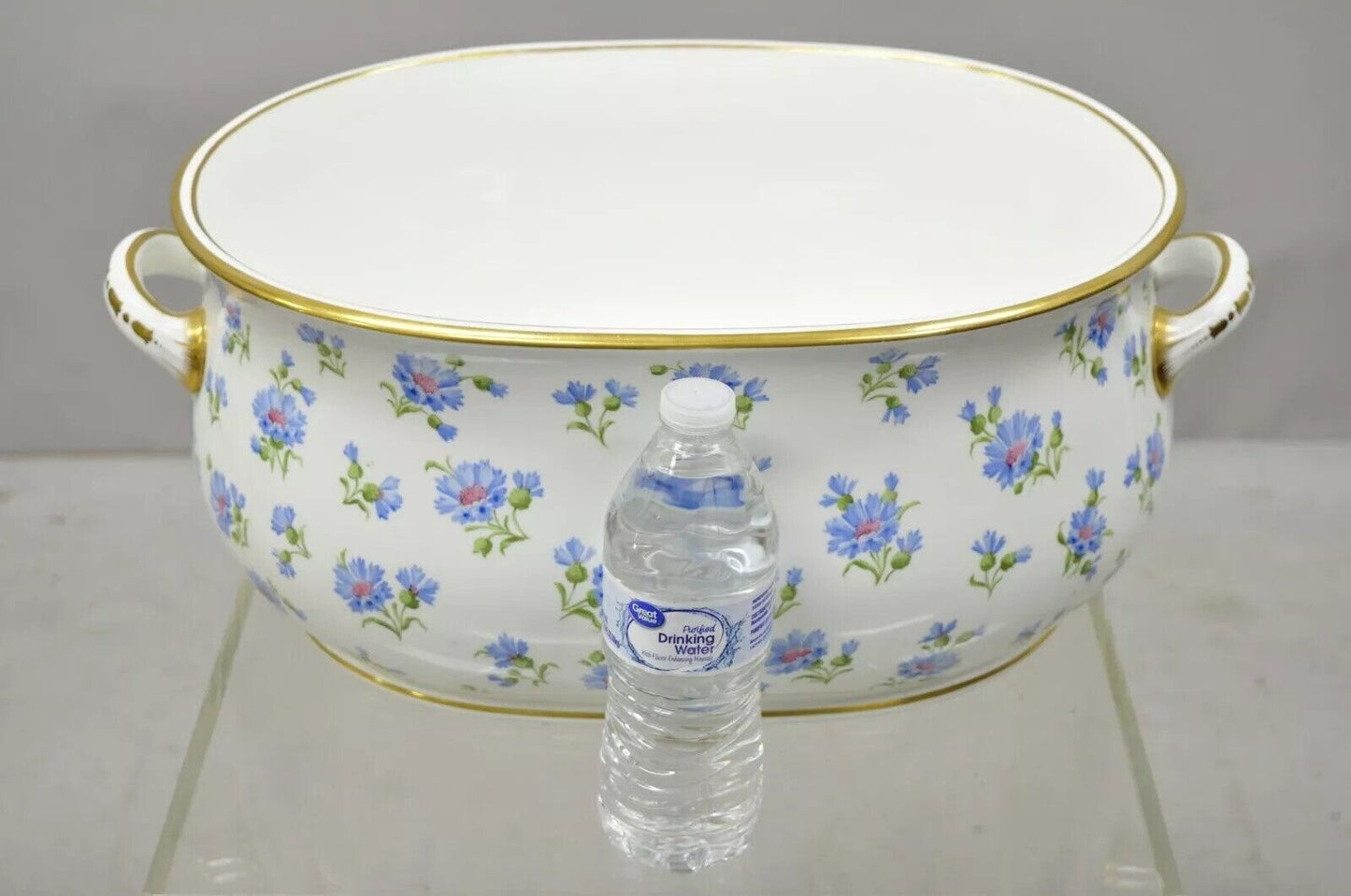 Antique English A.B. Daniell and Son Blue Flower 20" Porcelain Foot Bath Basin