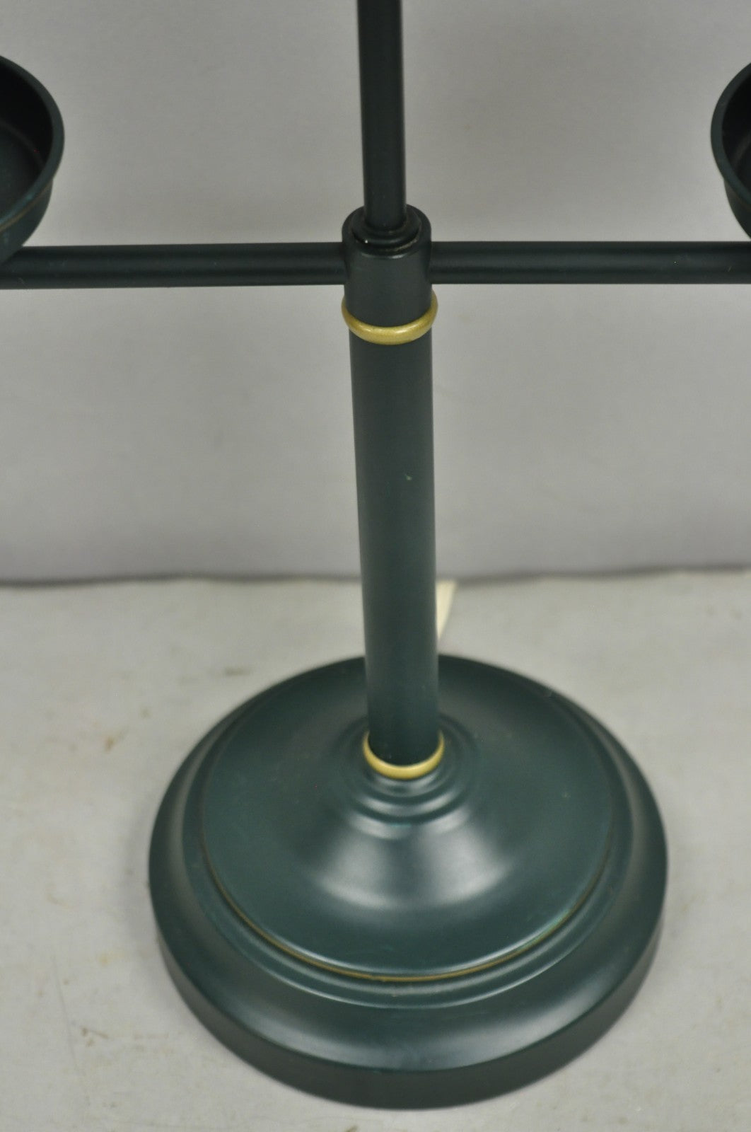 Vintage French Country Green Tole Metal Double Candlestick Table Lamp w/ Shades