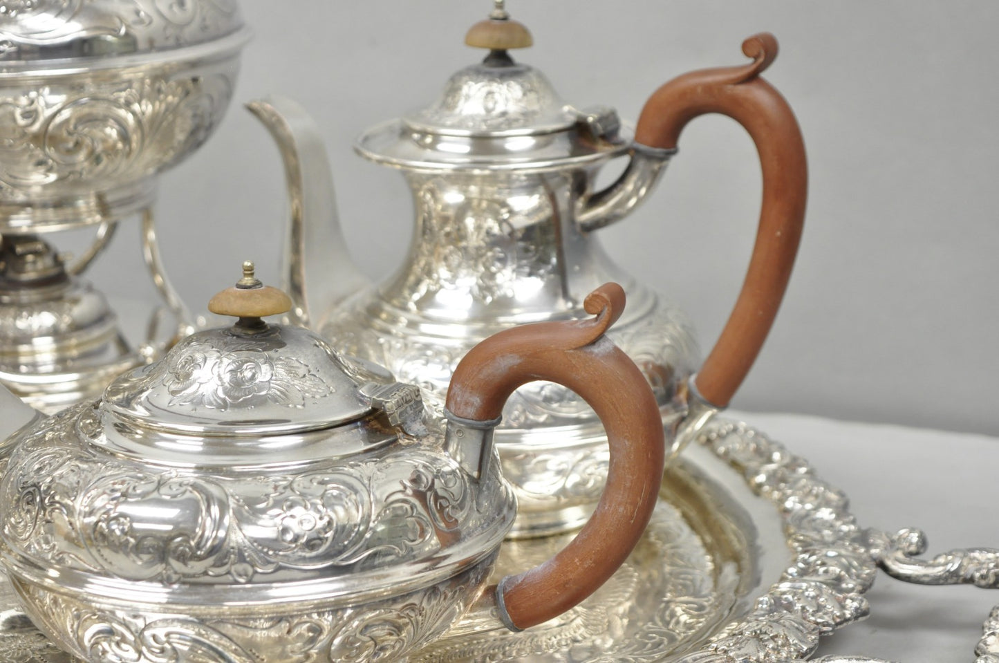 Antique Barker Ellis English Victorian Silver Plated Tea Set w/Tray - 7 Pc Set