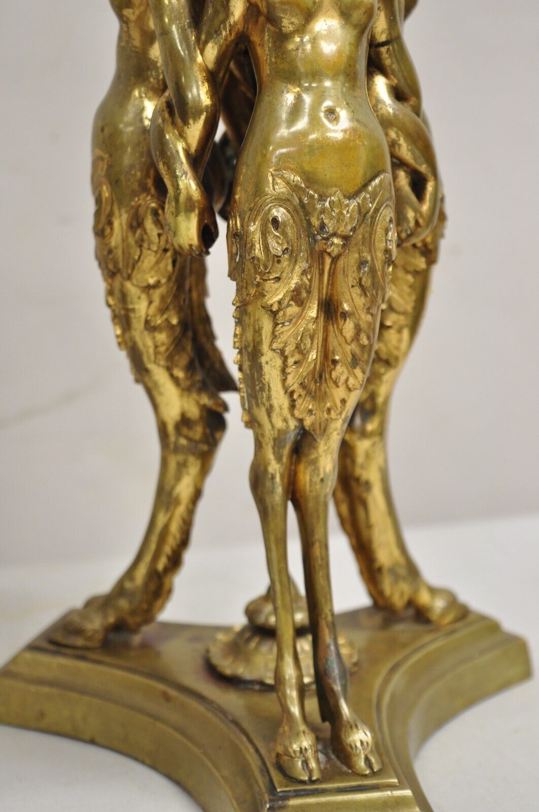 Antique French Neoclassical Bronze Figural Satyress Candelabras - a Pair