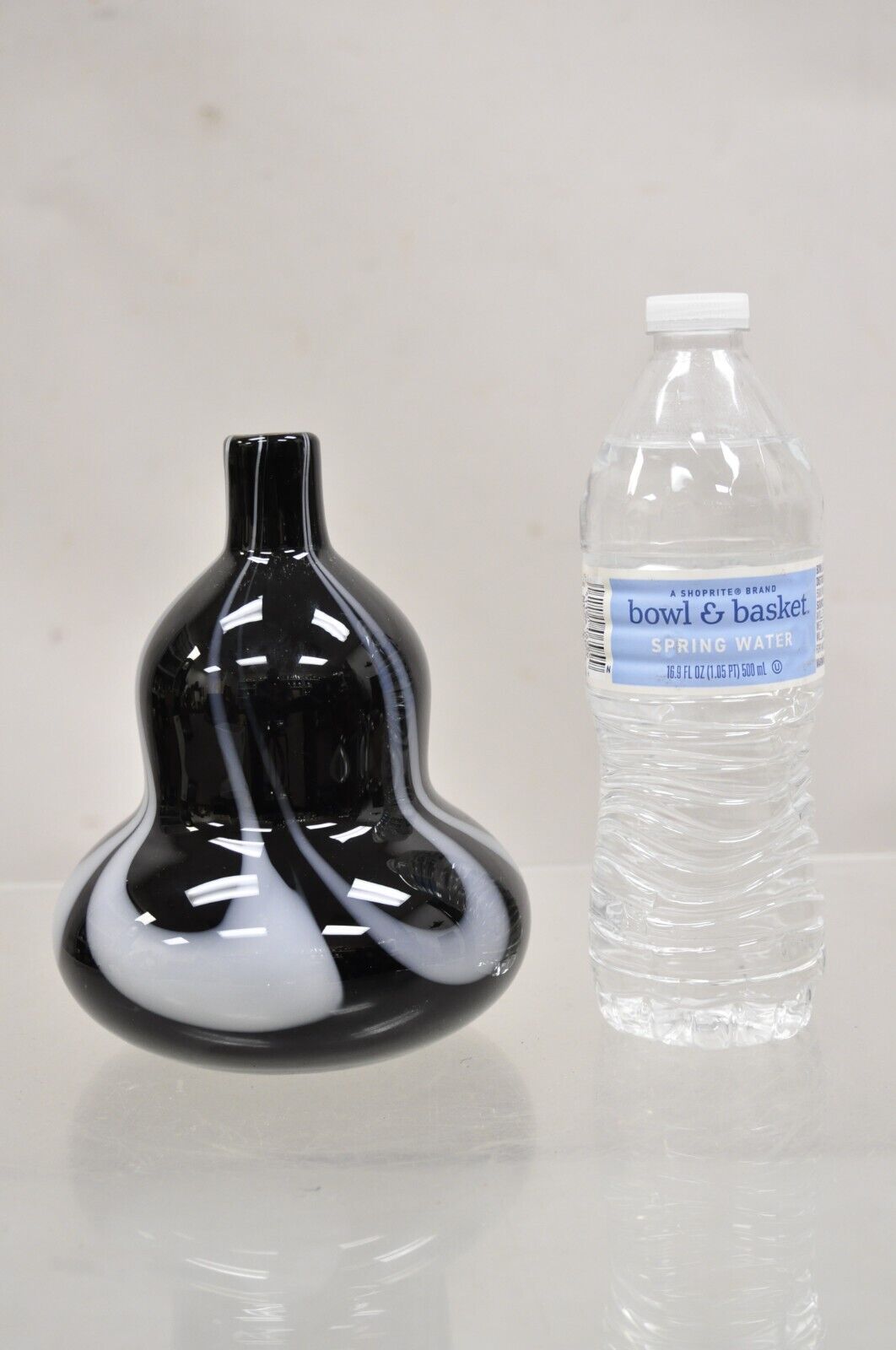 Vintage Murano Black and White Hand Blown Art Glass Small Vase