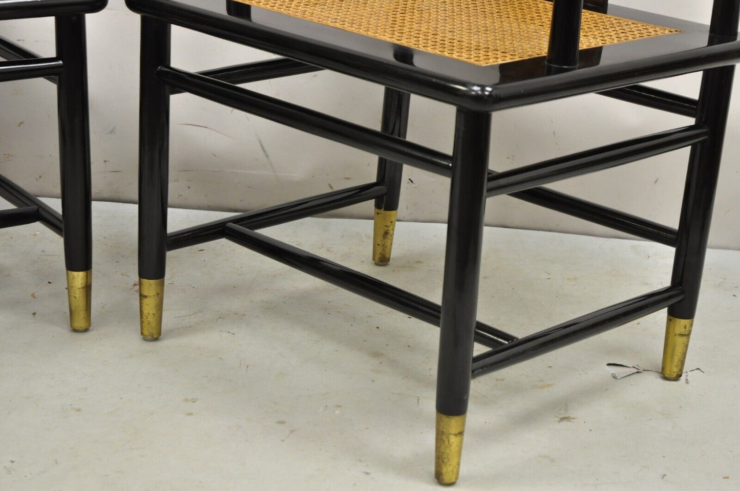 Vintage Henredon Scene 3 Oriental Black Lacquer Asian Horseshoe Chair - a Pair